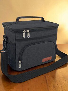Insulated Lunch Bag Black Reusable Leakproof Cooler Tote Office Picnic Beach